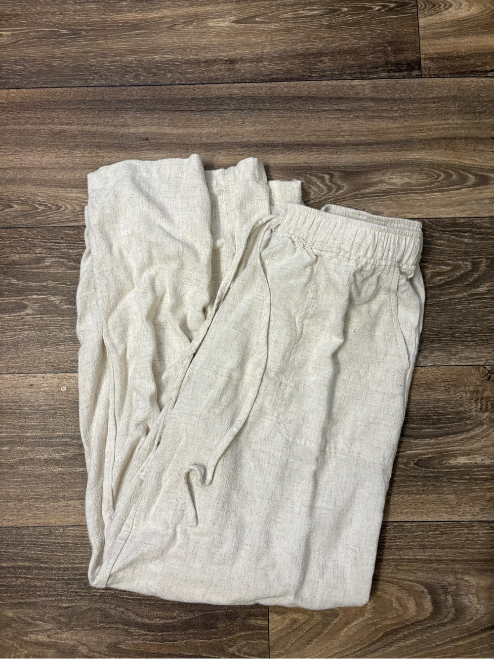 Lightweight Cream Drawstring Linen Pants
